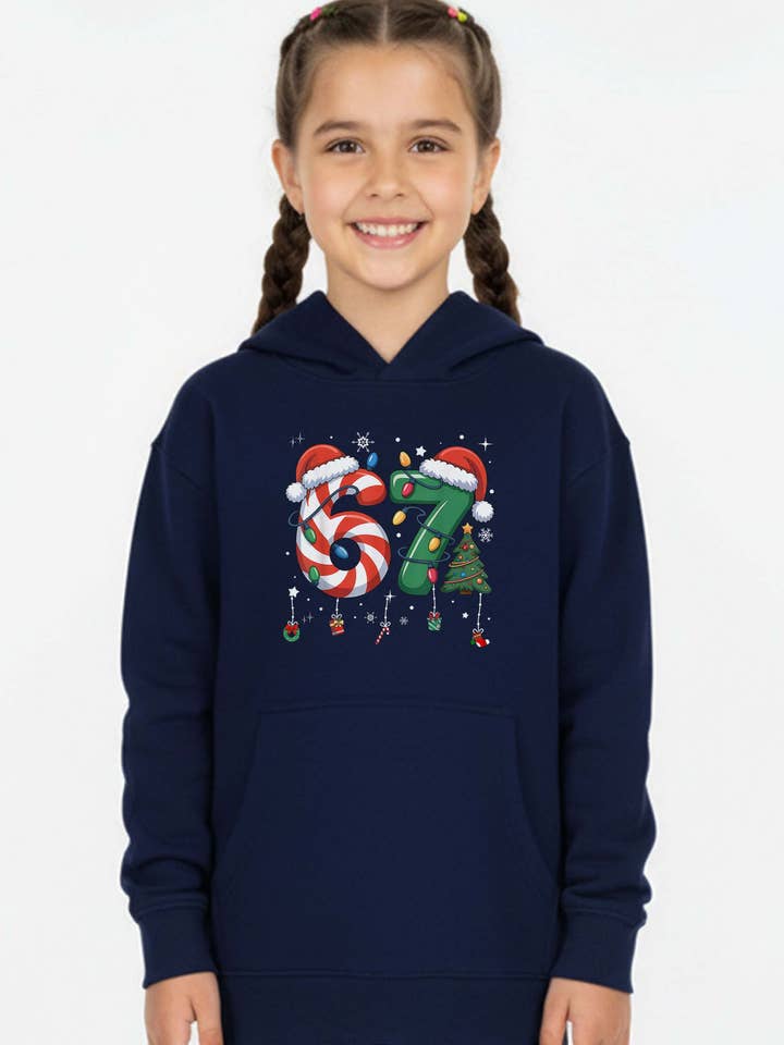 Kids 67 Christmas Candy Cane Printed Hoodie for wholesale by Missi Clothing