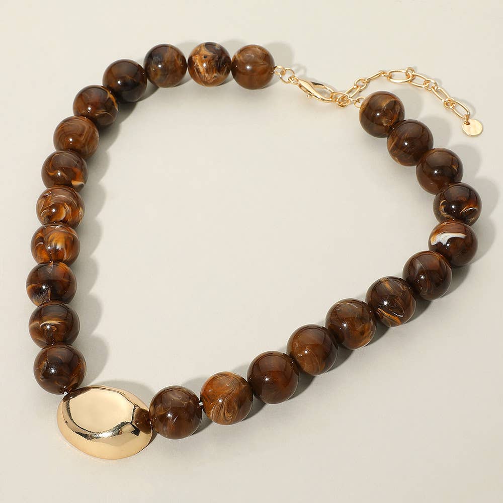 Sensibling Corp. - Wholesale Beaded/Pearl Necklace - Polished Metal Bean Accent Bold Marbled Ball Beaded Statement Necklace15