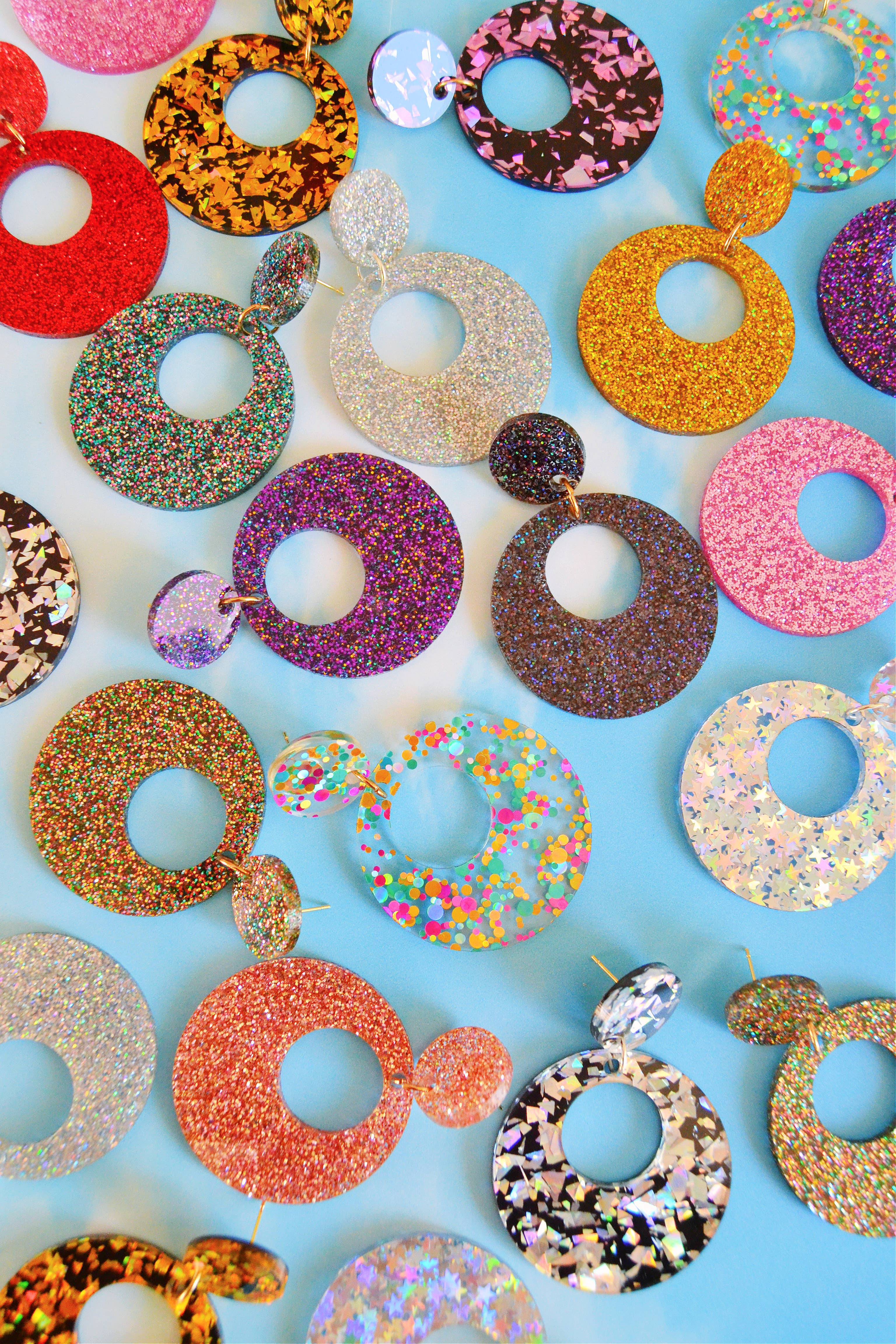 Rebel Disco Designs - Wholesale Hoop Earrings - Acrylic Retro Glittery Go-Go Mod Circle Hoop Earrings0