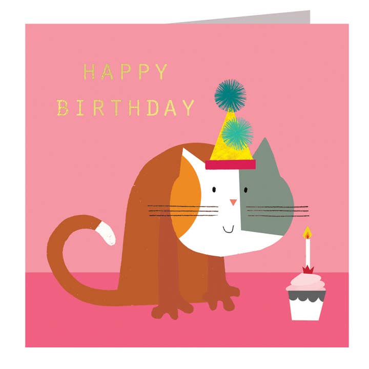 Biglietto di Auguri di Compleanno con Gatto in Lamina Dorata BDG06 per la vendita all'ingrosso da parte di Kali Stileman Publishing