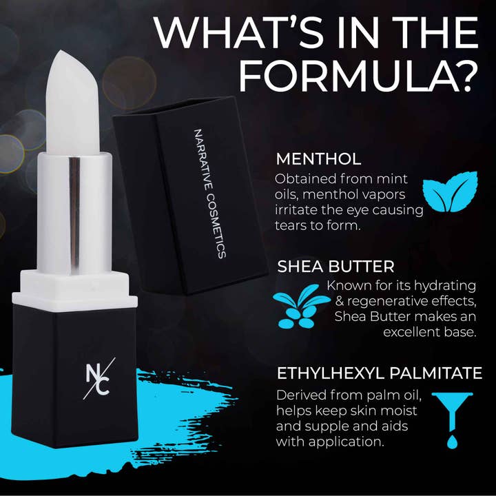 Narrative Cosmetics - Wholesale Eyelash/Brow Serum - Tear Stick Menthol-Infused Wax for Natural Tears on Cue4