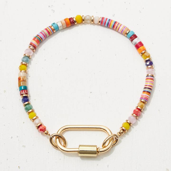 Frem - Wholesale Beaded Bracelet - Glass and Pipe Stone Carabiner Bracelet