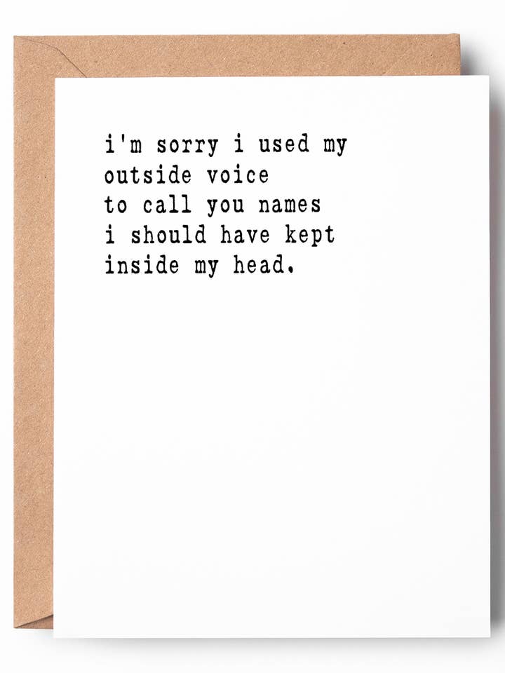Outside Voice Funny Letterpress I'm Sorry Card for wholesale by Peopleisms