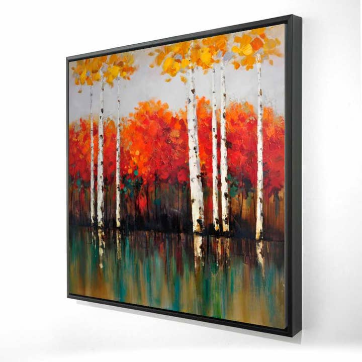 Berken door de Herfst | Groene Slaapkamer Bomen Ingelijst Canvas Decor voor wholesale door BEGIN HOME DECOR