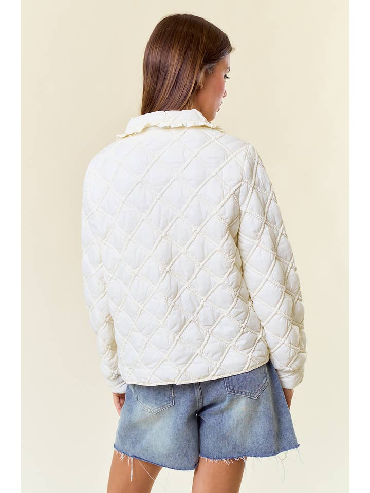 Doe and Rae - Wholesale Jacket - Women's - Over-Sized Collar Quilted Button-Down Jacket - 10601J