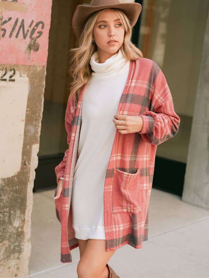 Phil Love - Wholesale Kimono - Women's - T872F02 - Preppy Plaid Loose-Fit Women's Kimono Cardigan28