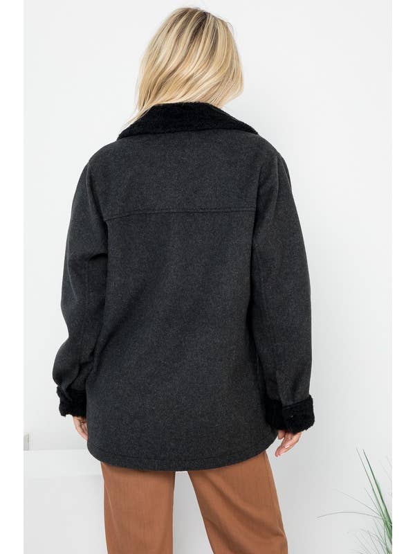 26 International - Wholesale Shirt Jacket/Shacket - Women's - Plus Size Solid 4Pockets Wool Like Shacket ( SALE )