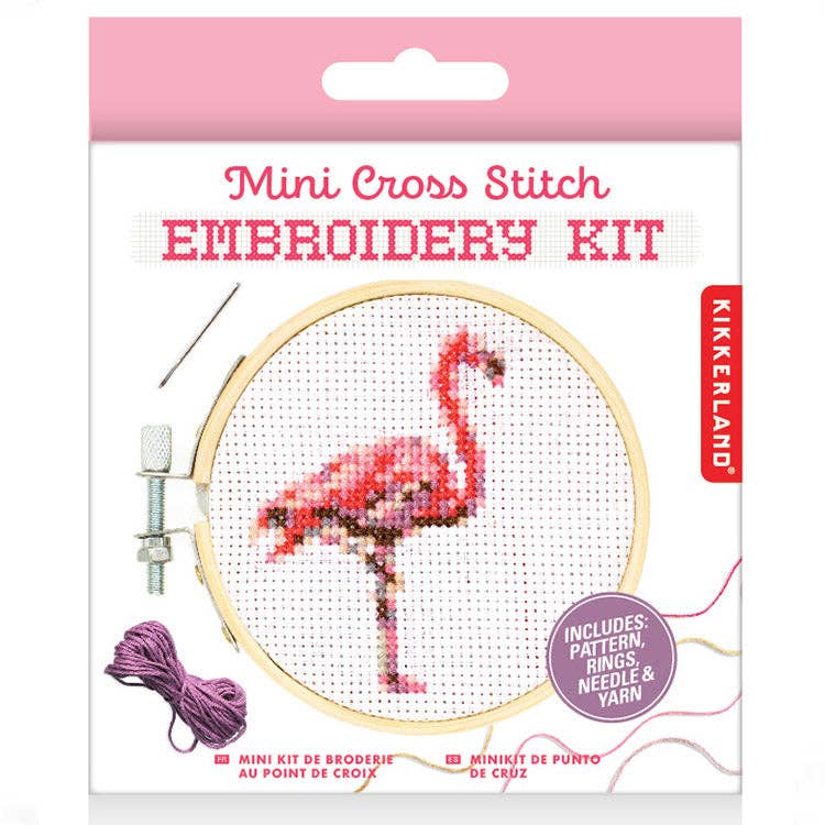 Kikkerland Design Inc - Wholesale Embroidery/Cross Stitch Supplies - Mini Cross Stitch Embroidery Kit Flamingo0