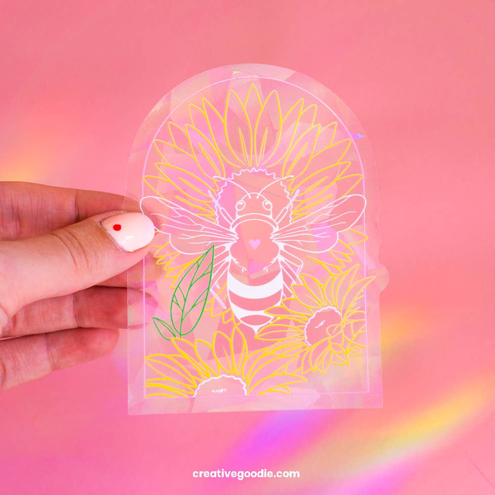 Creative Goodie - Wholesale Suncatcher - Bee and sunflowers suncatcher sticker, Rainbow window decal3