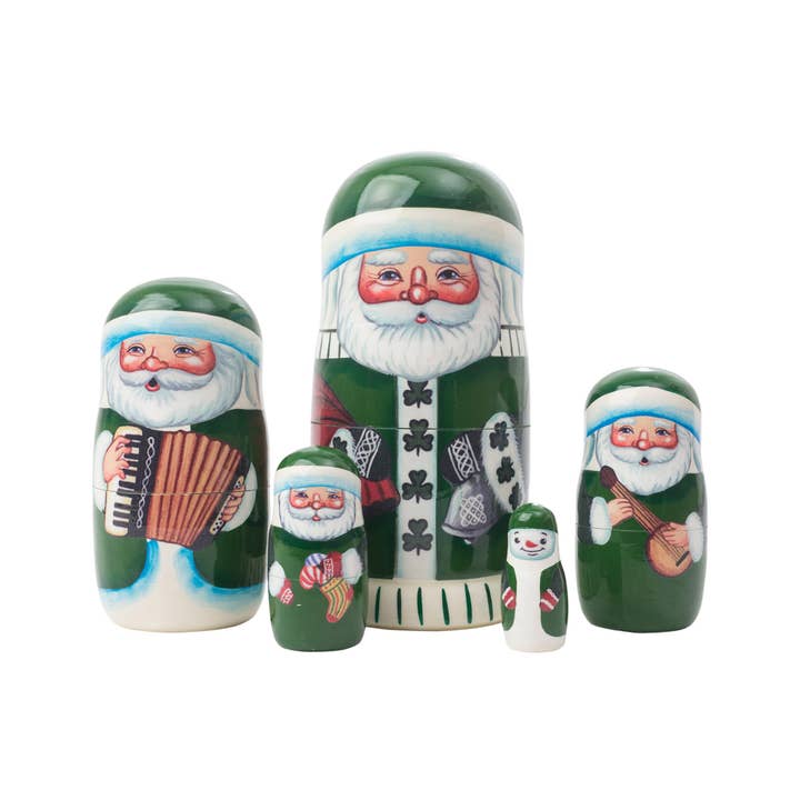 Golden Cockerel - Wholesale Christmas Decoration - Irish Santa Nesting Doll 5pc./5"