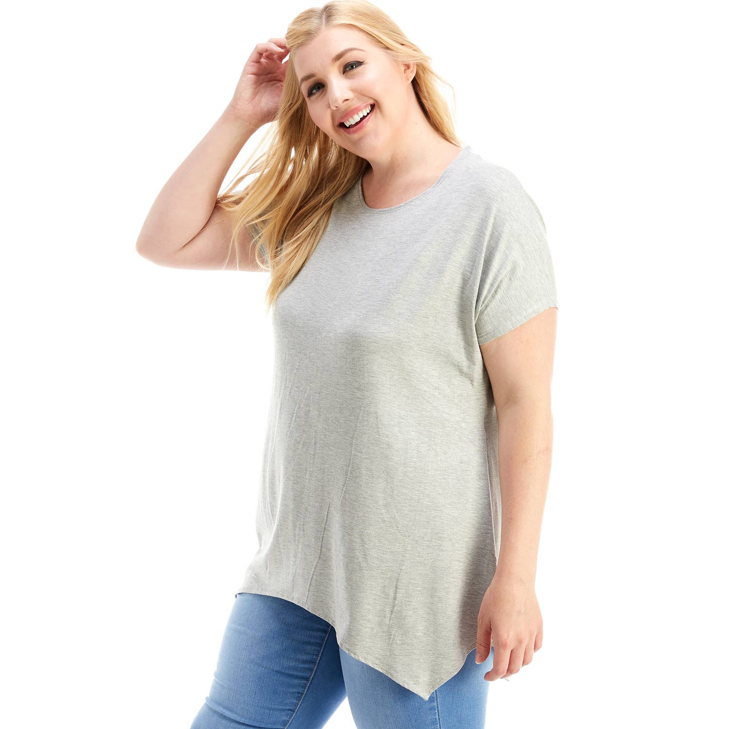 Azules Clothing - Wholesale Tunic - Women's - ATP-2307RSX Plus Size Asymmetric Short Sleeve Tunic9