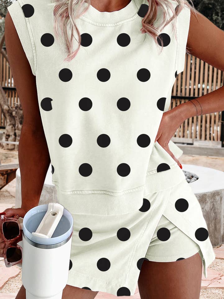 Plus Polka Dot Print Tank Split Mini Skort 2pcs Set (S-4X) for wholesale by 66DISCO