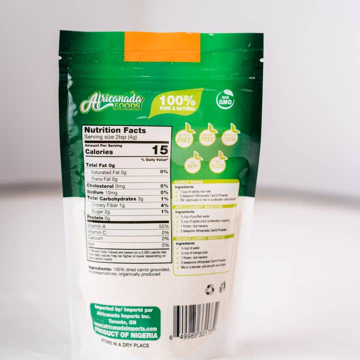 Africanada Imports Inc. – Großhandel Protein-/Superfood-Pulver – Alles natürliche Karottenpulver | 113g | Superfood | Wiederverschließbar1
