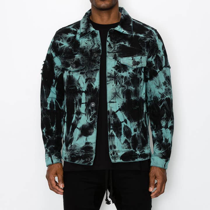 Teal DK185 TIE DYE DENIM JACKET for wholesale on Faire