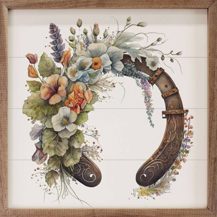 Kendrick Home - Wholesale Sign - Horseshoe With Flowers Up White