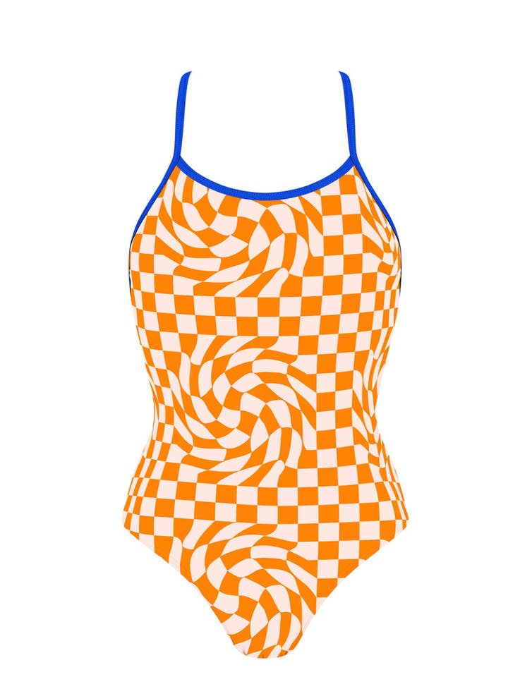 Chlamys Varia Badeanzug mit kontrastierendem Band-Schachbrettmuster für den Großhandel von Chlamys Varia by MrMiss