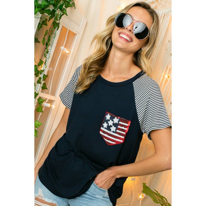 4TH OF JULY MIX AMERICAN FLAG TOP for wholesale by 1clique co.