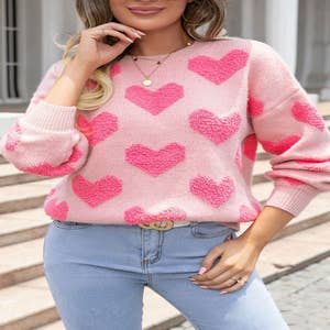 Adora - Lovely Heart Sweater Top - Hot Pink