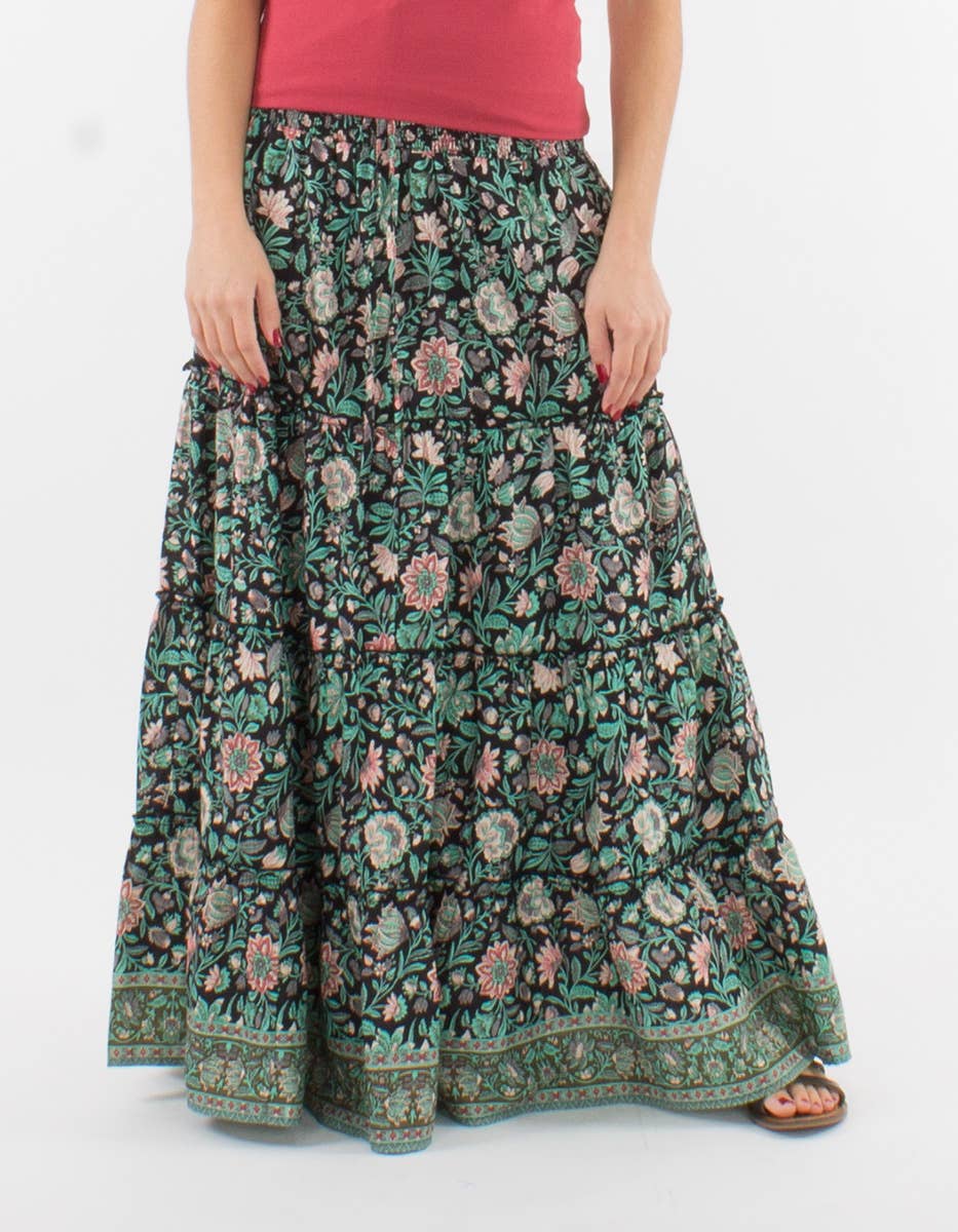 Coline - Vendita all'ingrosso Gonna - Donna - Gonna lunga in cotone con stampa Bagdad per donna - JU168565