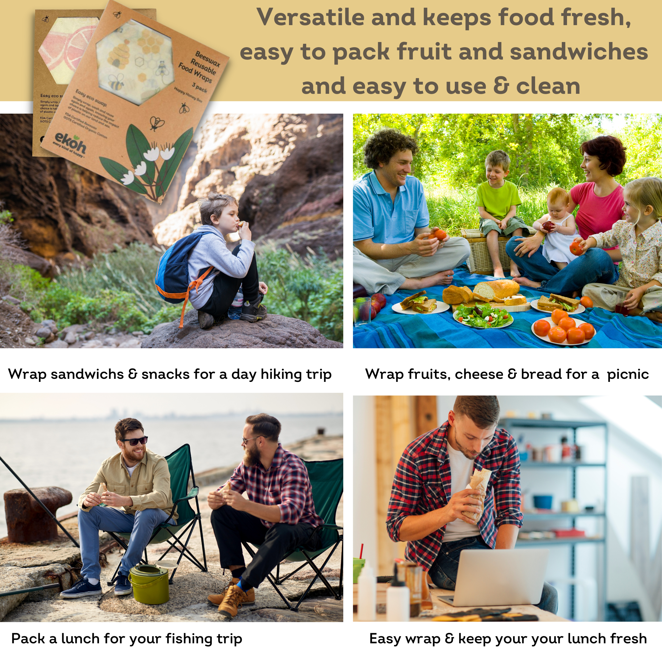 EKOH - Wholesale Food storage wrap/bag - Beeswax Wraps Organic Eco-Friendly Reusable Food Wraps Happy9