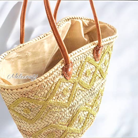 Melecraft - Wholesale Basket - Embroidered Straw Tote with Leather Handles7