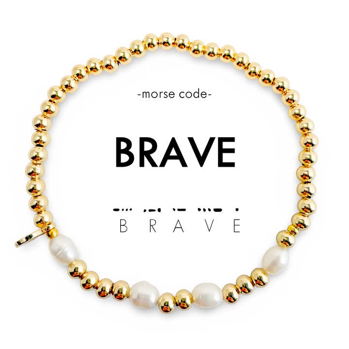 Morse Code Pearl & Gold Waterproof Beaded Bracelet | BRAVE for wholesale by ETHICGOODS