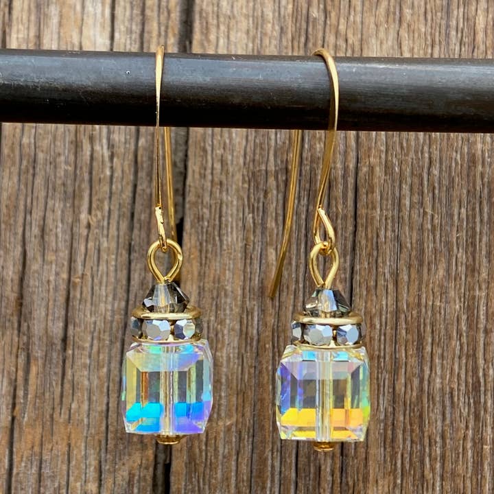 Sun & Snow Crystal Cube Hook Earrings for wholesale by Cool Water Jewelry