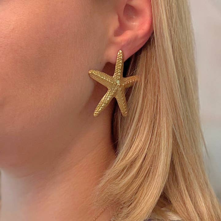Large Gold Starfish Earring for wholesale by Kiss Me Kate Jewelry
