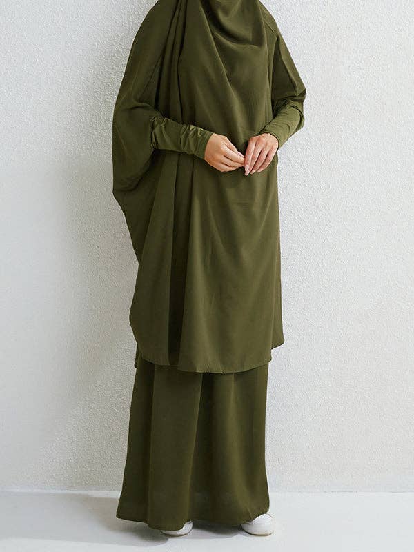 Sheer Trend - Wholesale Top & Skirt Set - Women's - Batwing Sleeves Long Sleeves Muslim Solid Color High Neck Shirts Top + Skirts Bottom Two Pieces Set3