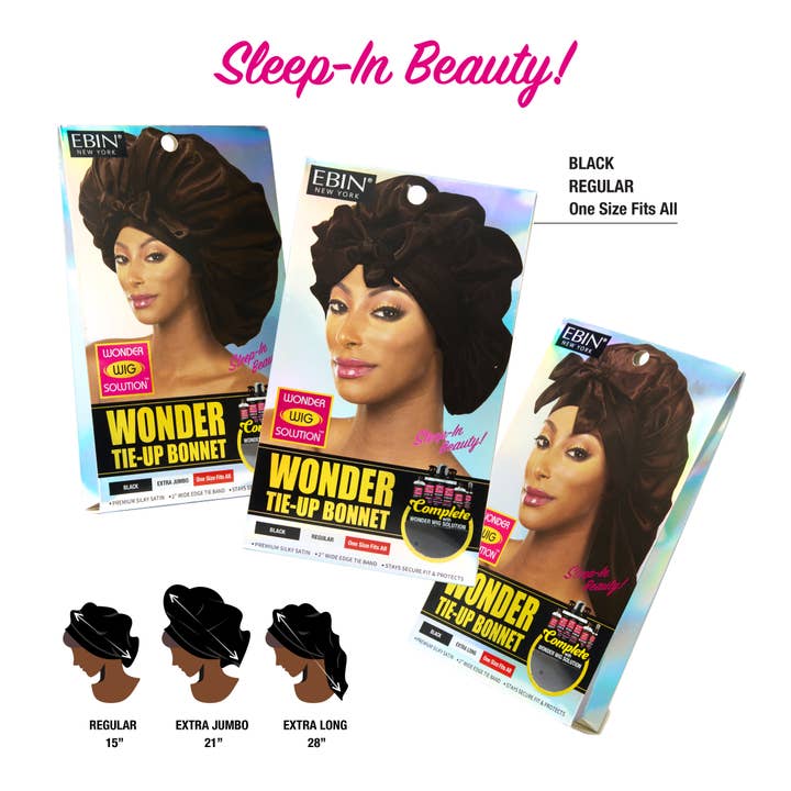 EBIN NEW YORK - Wholesale Sleep Cap / Bonnet - Women's - Wonder Wig Tie-Up Bonnet - Black3
