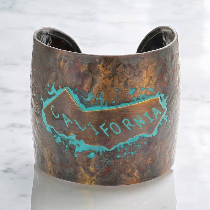 Sensibling Corp. - Wholesale Cuff Bracelet - California State map Hammered Wide Metal Cuff Bracelet3