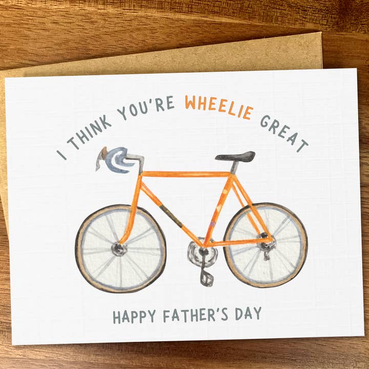 Cute bicycle card for biker dad, Bike pun Father's Day card for wholesale by Pink Hill Press