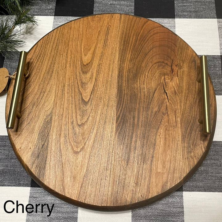Northwoods Shops - Wholesale Serving Tray - Round Charcuterie Board With Handles | Wood Serving Tray4