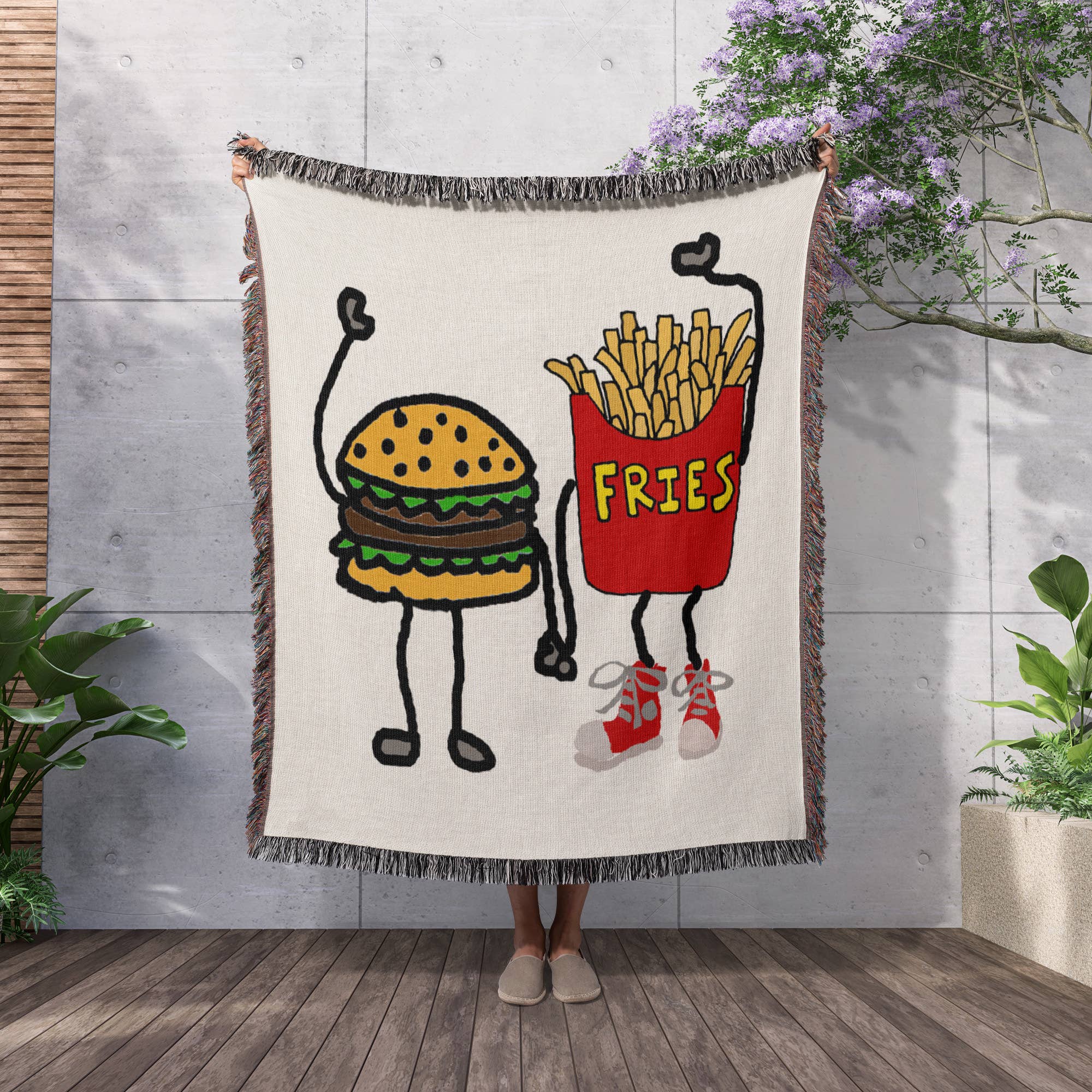 3dRose - Wholesale Throw Blanket - 3dRose, Funny Cute Hamburger and French Fries Cartoon Characters, Blanket2