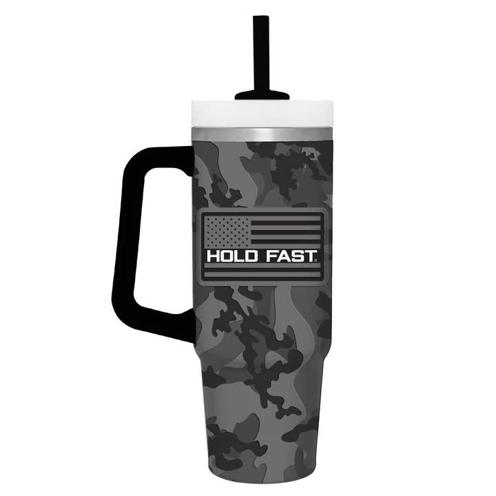 HOLD FAST 30 oz Stainless Steel Mug With Straw HF Black & Grey Camo for wholesale by Kerusso