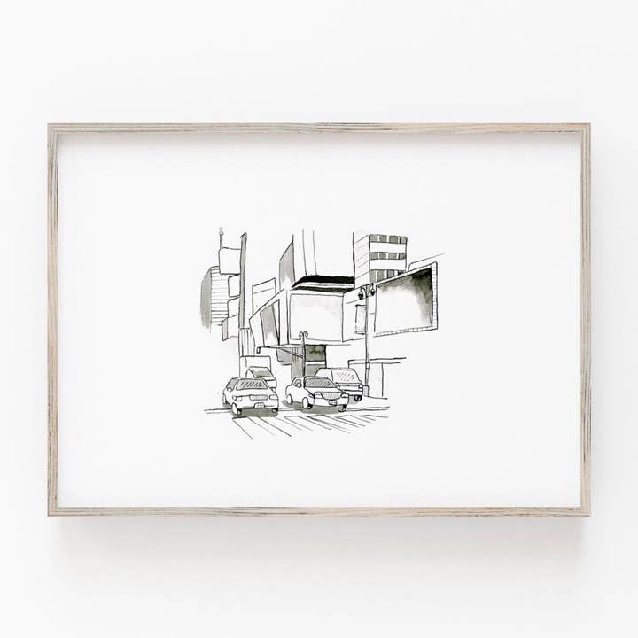 New York Cabs - Black and White for wholesale by Drawn Together Art Collective