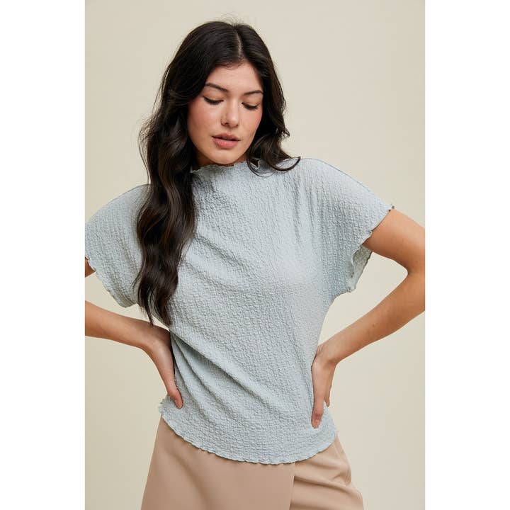 BLUSA CON CUELLO REDONDO CON TEXTURA DE LECHUGA/WL24-9283 para venta al por mayor de Wishlist Apparel