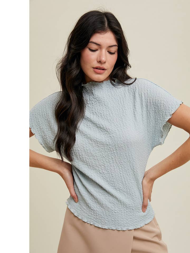 LETTUCE TEXTURED MOCK NECK BLOUSE / WL24-9283 for wholesale by Wishlist Apparel