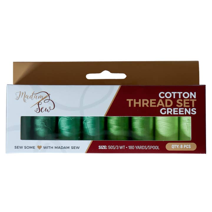 Cotton Thread Set - Greens! For Quilting and Sewing - 8 Spools, 4 Colors, 180 Yards Each for wholesale by Madam Sew