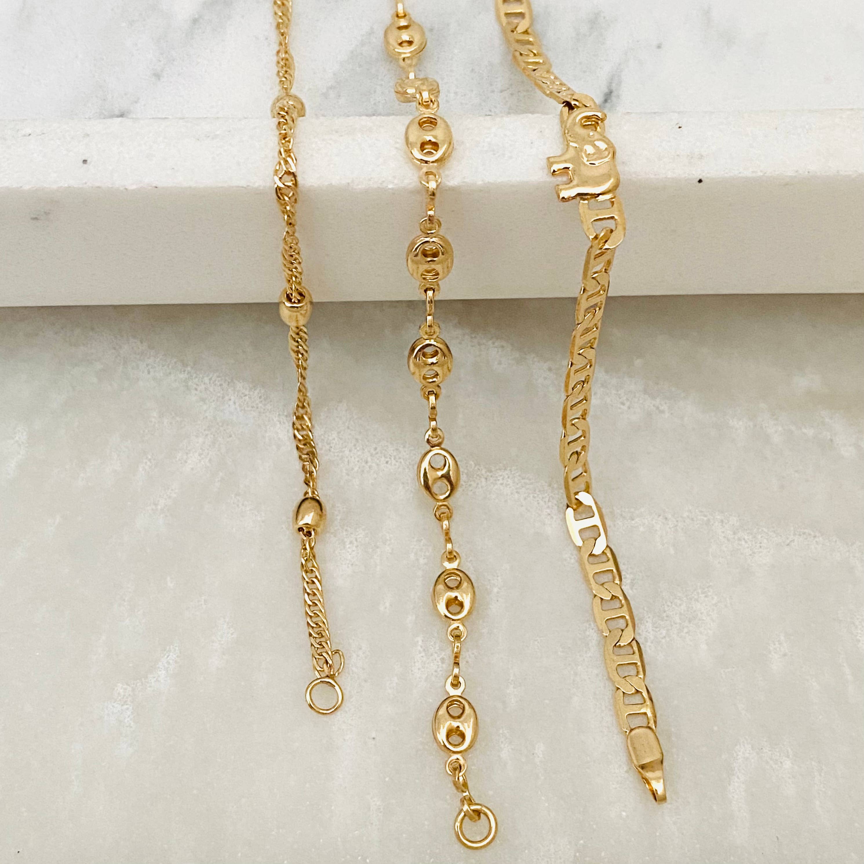 Housegoldjewelry - Wholesale Enkelbandje - Enkelbandje met olifant, enkelbandje met kralen, enkelbandje met puf link,10