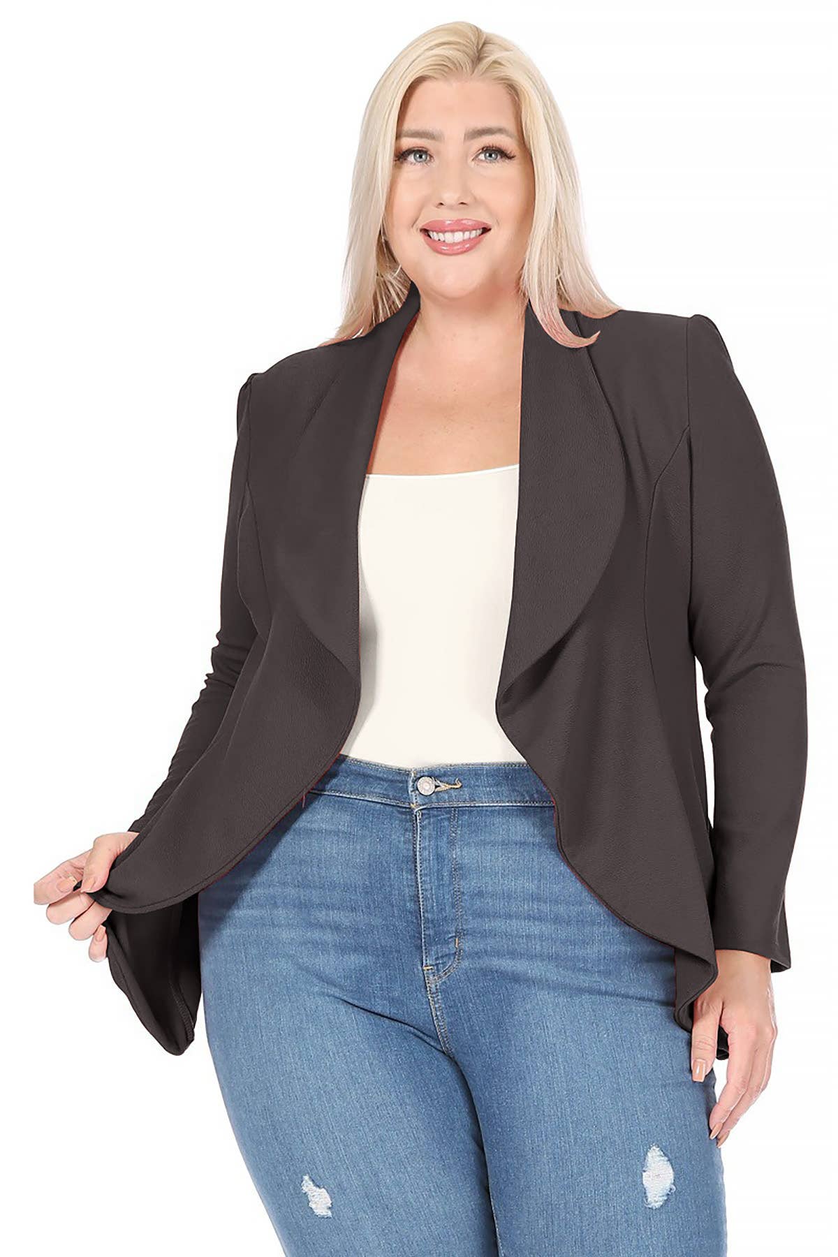 MOA COLLECTION - Wholesale Blazer - Women's - Women's Plus Size Solid Long Sleeve Office Blazer Jacket2