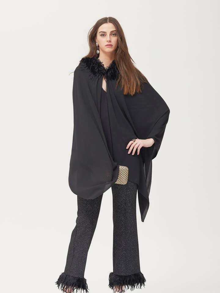 Willer hair effect cape with feather for wholesale by OKY