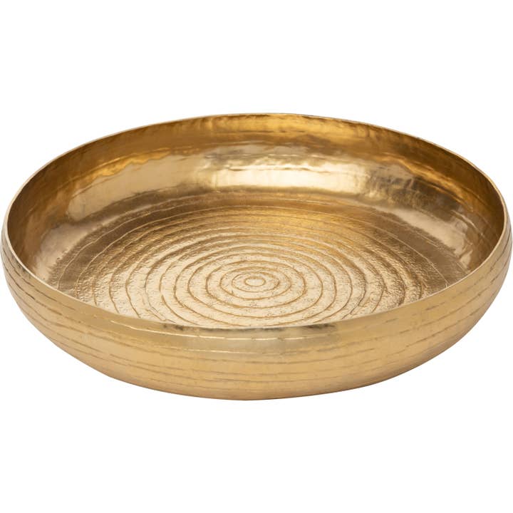 Plateau rond en aluminium martelé avec côtés relevés, doré, 13 pouces pour la vente par Silver Tree Home & Holiday