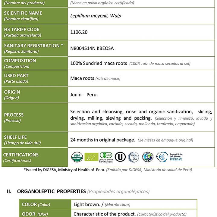 Ganesa Trading - Venta al por mayor Proteínas y superalimentos en polvo - Polvo de raíz de maca orgánico importado de Perú, USDA