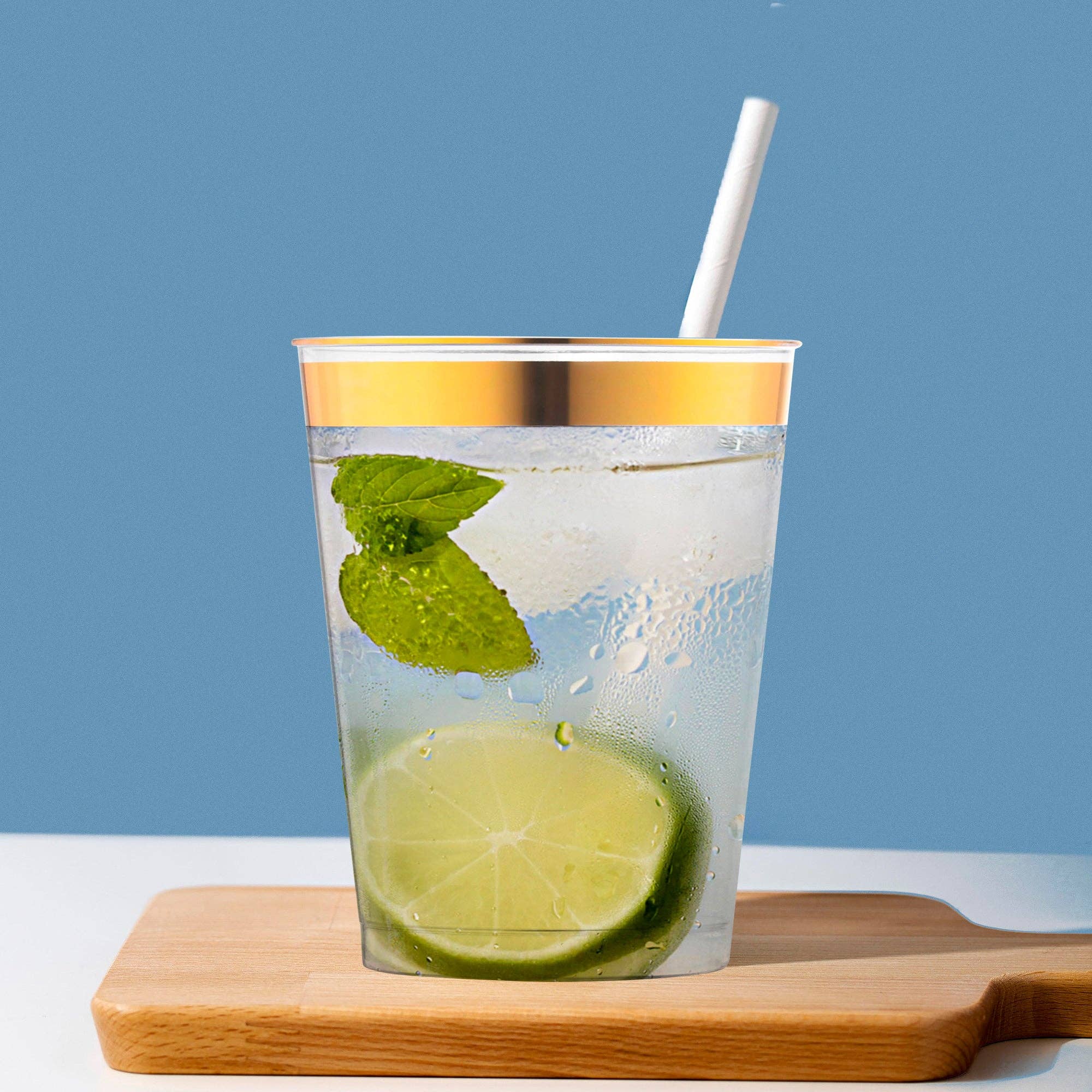 Smarty had a Party - Vendita all'ingrosso Tazze monouso - 10 oz. Bicchieri rotondi trasparenti con bordo dorato metallico - 14 pz6