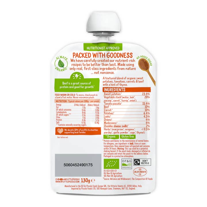 Piccolo Foods – wholesale Baby food – Piccolo Organic Sweet Potato & Beef Meatballs 130g 7m+ Pouch1
