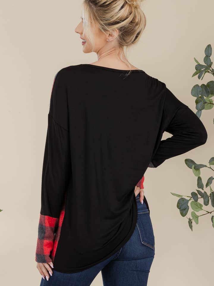 Celeste Clothing - Vendita all'ingrosso Tunica - Donna - TOP A MANICHE LUNGHE IN TARTAN PER MISSY E PLUS SIZE -CT43810B12