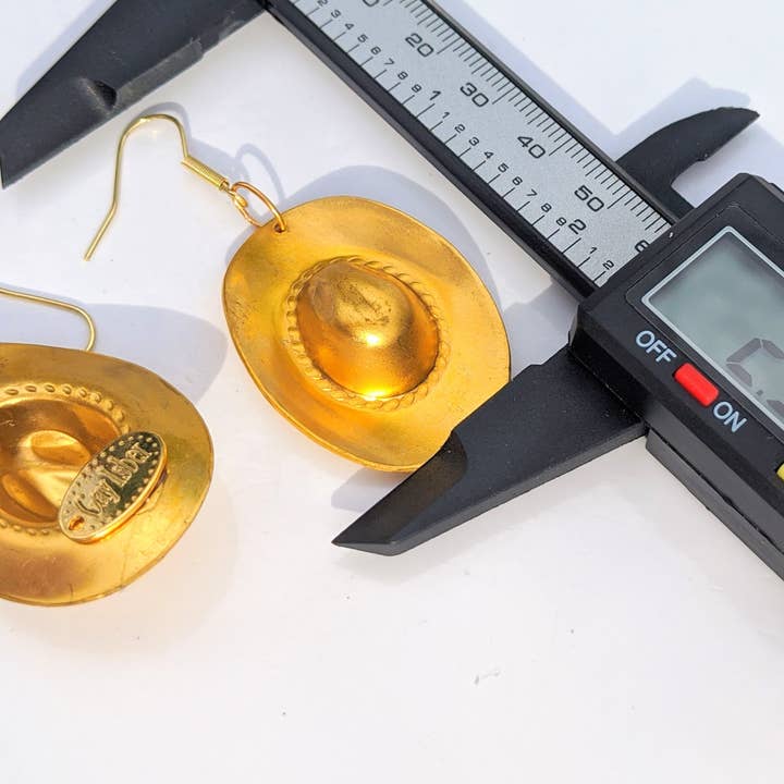 Gay Isber Designs - Wholesale Dangle Earrings - 3d Brass Cowboy Hat Earrings Brass Gay Isber USA Made 100% Gift Bag