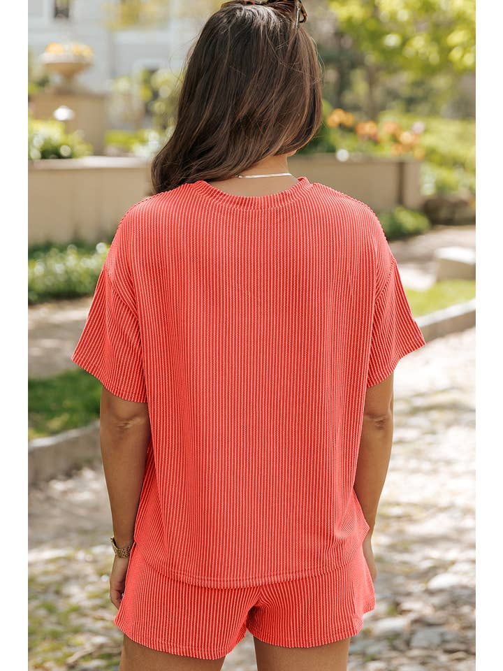 Little Daisy Closet - Wholesale Lounge Set - Women's - LDC Ribbed Textured Knit Loose Fit Tee and Shorts Set