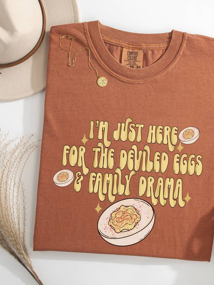 Deviled Eggs & Family Drama Graphic Tee for wholesale by CMD Wholesale